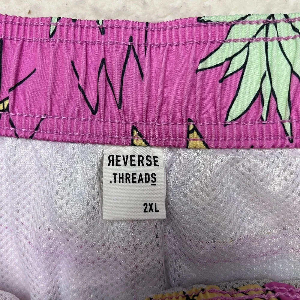 Reverse Threads Swim Trunks Mens 2XL Pink‎ Pineapple Print Board Shorts 4025